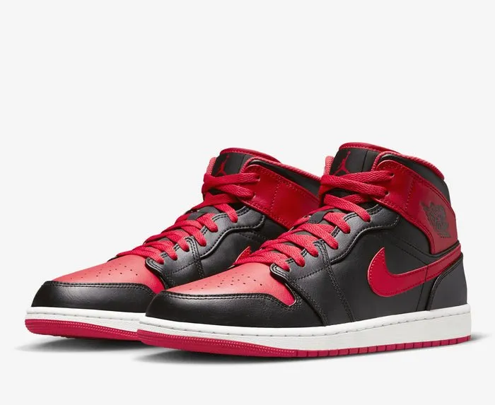 Air Jordan 1 Mid Black Fire Red Sale