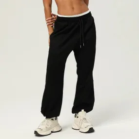 Black Breathable Drawstring Waist Loose Joggers