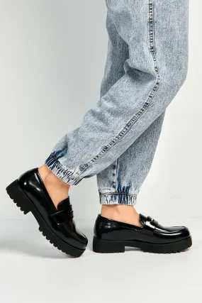 Caddie Round Toe Slip-On Loafers in Black Matt