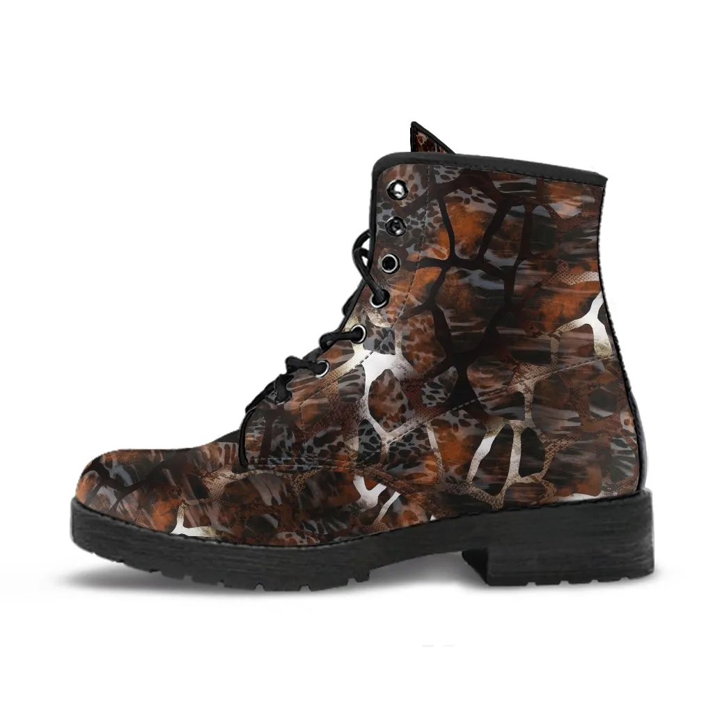 Fashion Combat Boots - Distressed Animal Print #105 | Vegan Leather, Vegan Shoes, Custom Shoes Women, Women's Boots, Unisex Boots, Safari