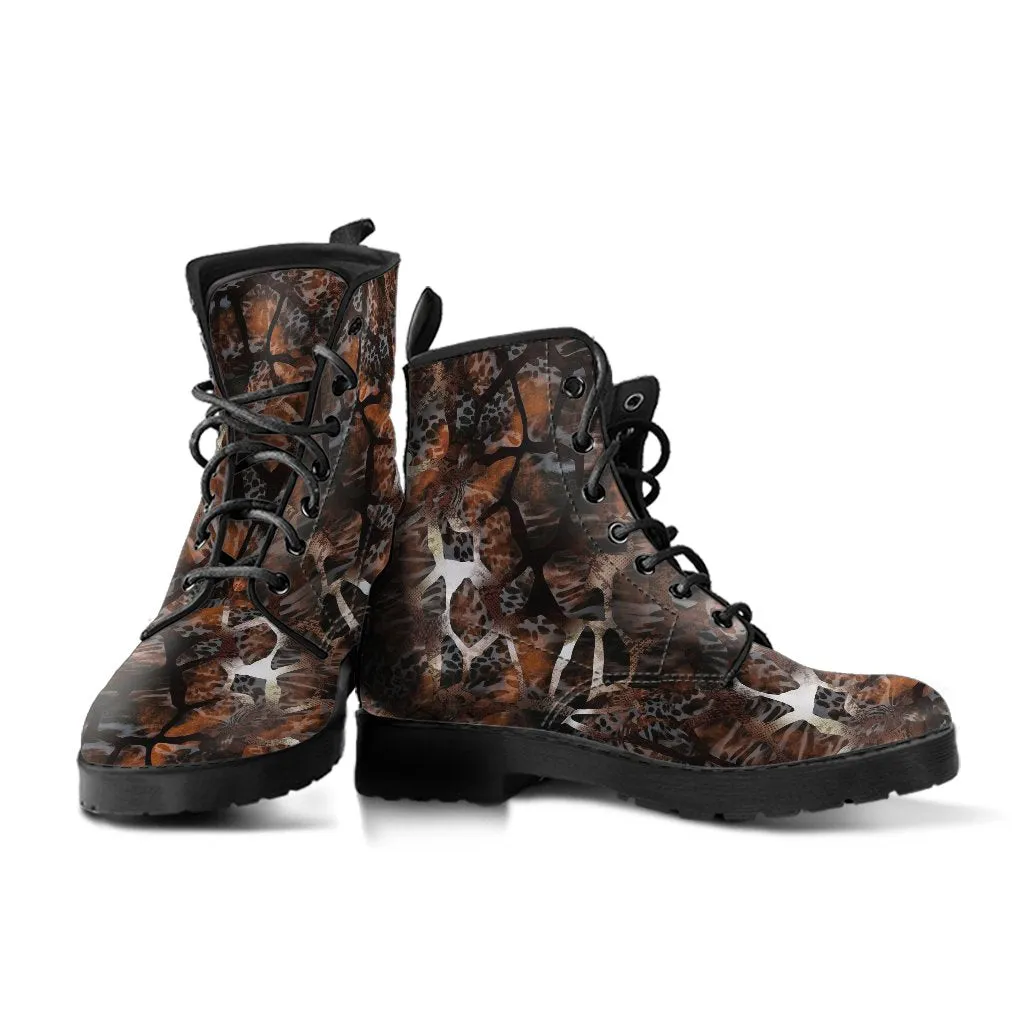 Fashion Combat Boots - Distressed Animal Print #105 | Vegan Leather, Vegan Shoes, Custom Shoes Women, Women's Boots, Unisex Boots, Safari
