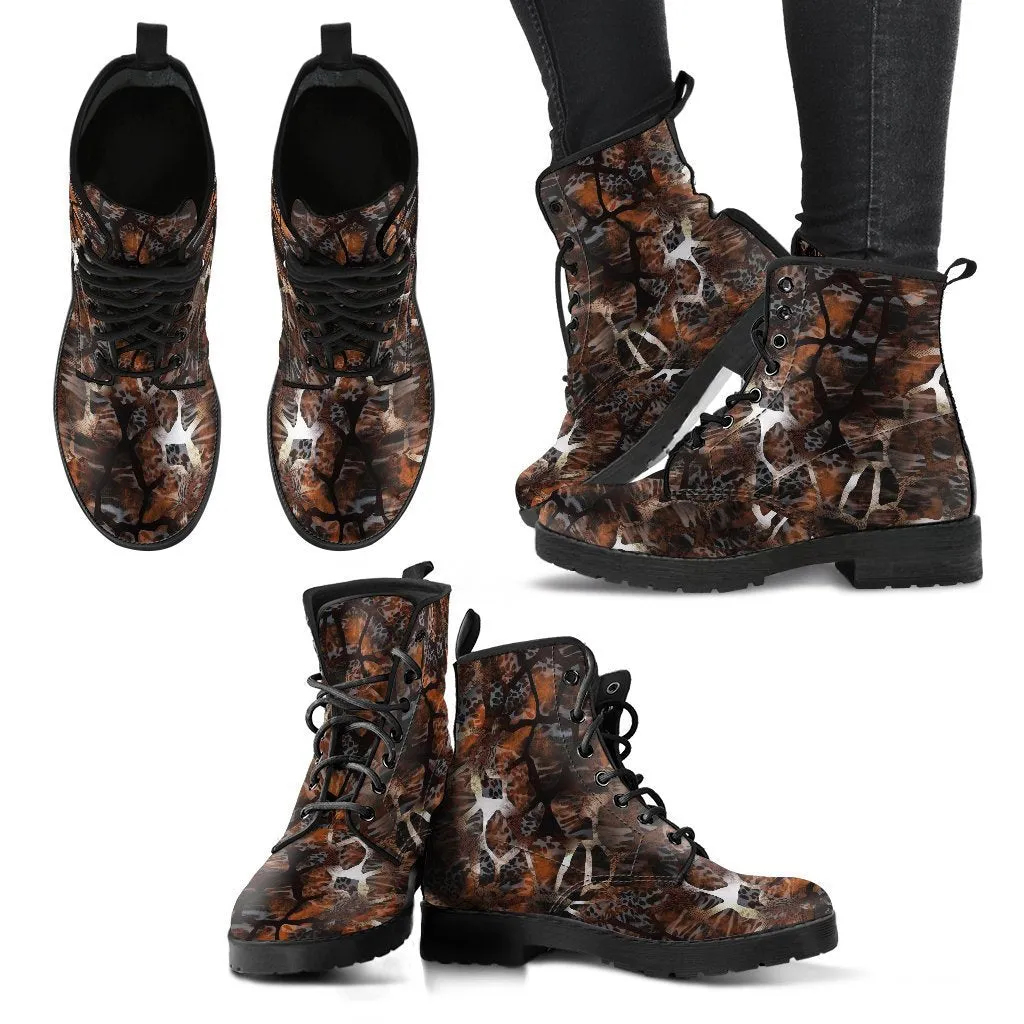 Fashion Combat Boots - Distressed Animal Print #105 | Vegan Leather, Vegan Shoes, Custom Shoes Women, Women's Boots, Unisex Boots, Safari
