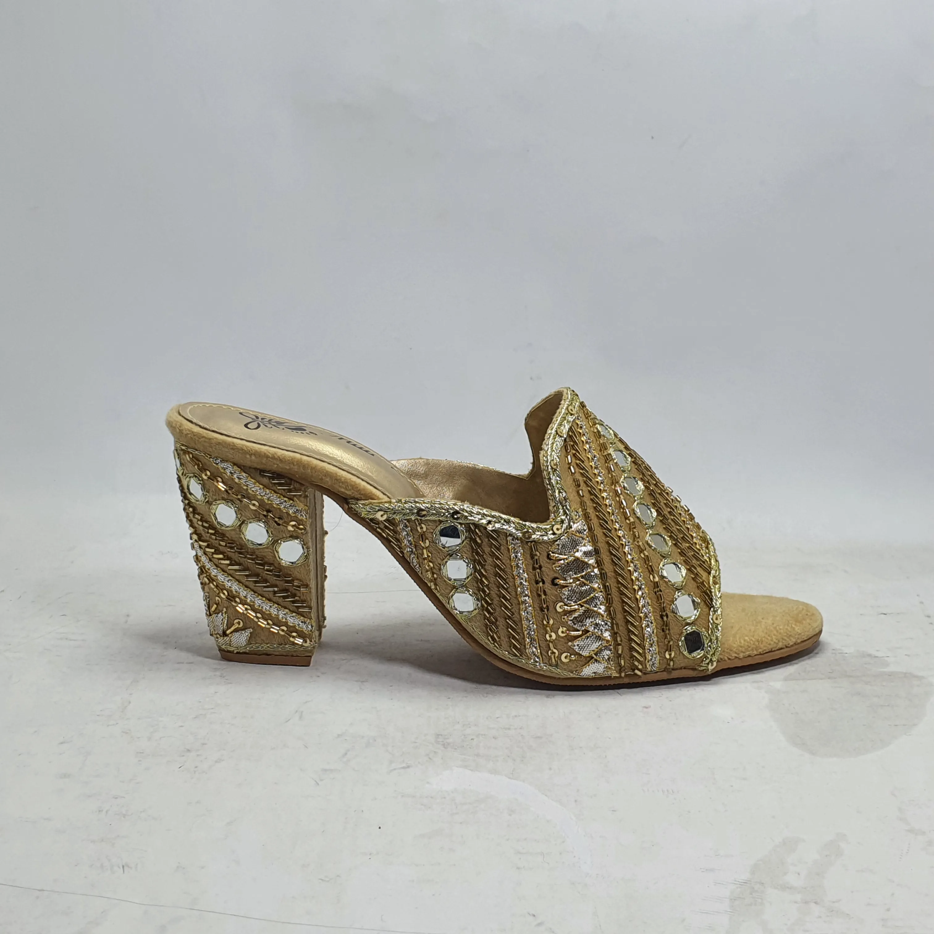 Fawn Gold Fancy Heel Slippers for women