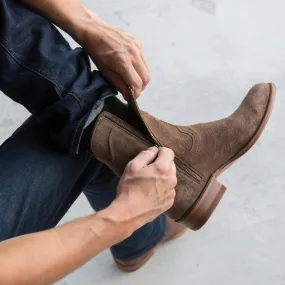 Height Increasing Beige Suede Bastrop Slip On Zipper Western Cowboy Boots