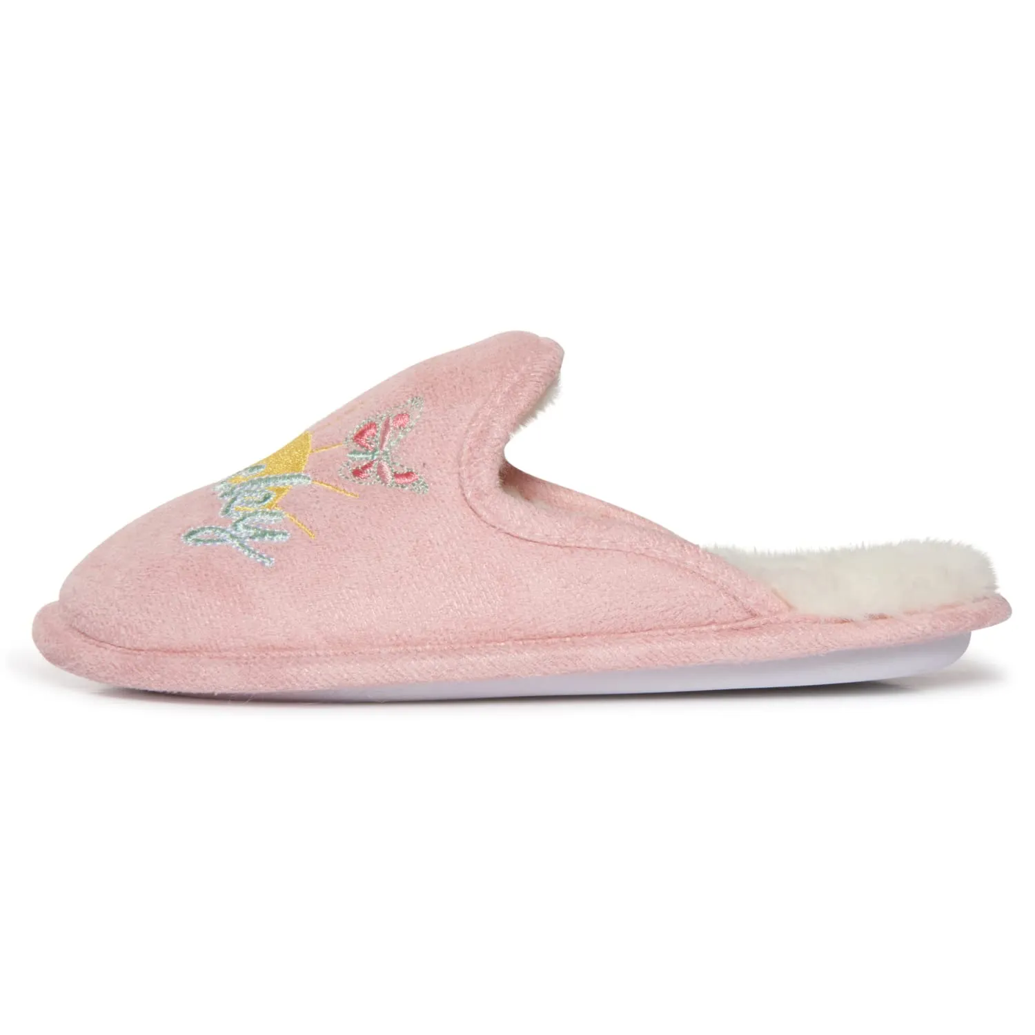 Lucky Brand Girls Micro Suede Scuff Slippers, Fuzzy Rubber Sole House Shoes, Kids Faux Fur Lined Indoor Outdoor Slipper