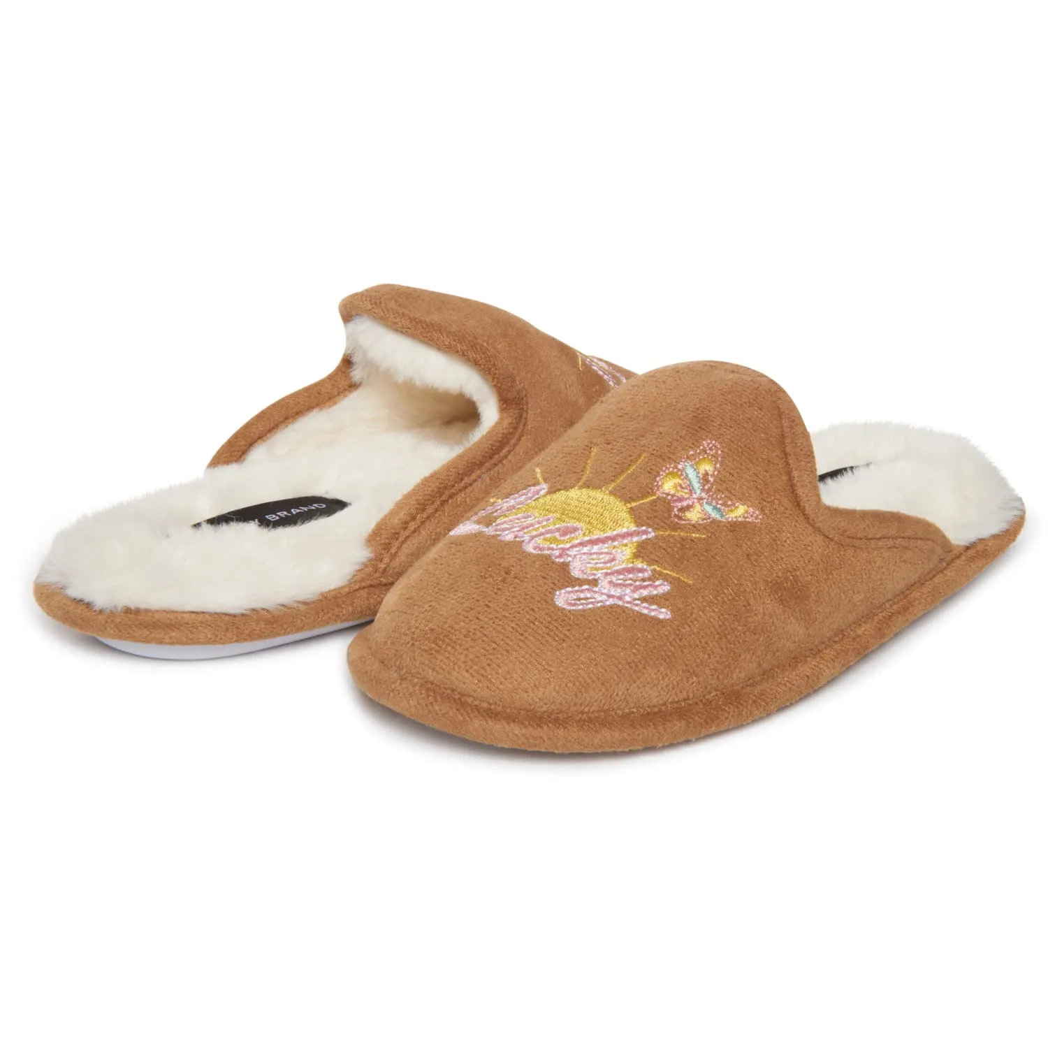 Lucky Brand Girls Micro Suede Scuff Slippers, Fuzzy Rubber Sole House Shoes, Kids Faux Fur Lined Indoor Outdoor Slipper