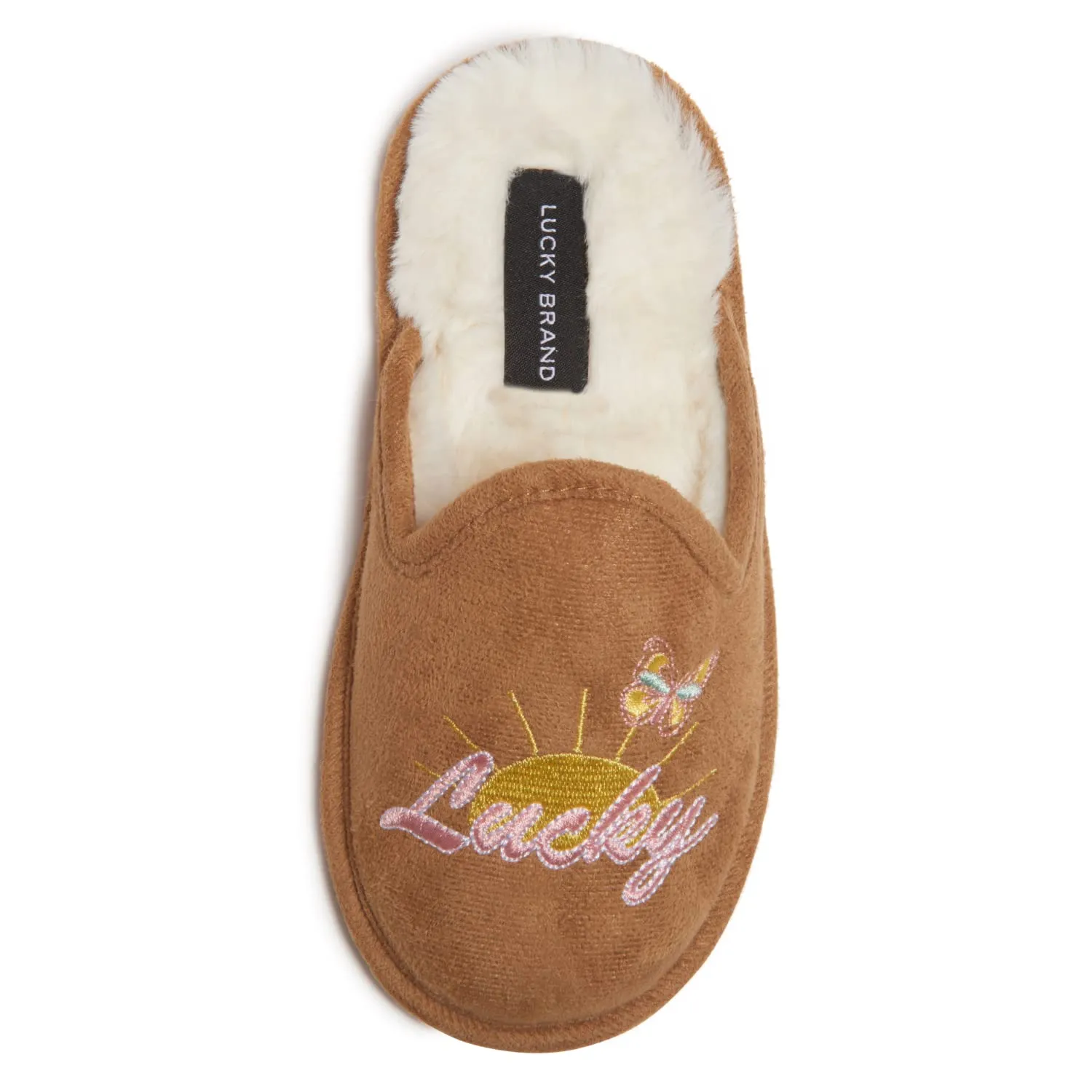 Lucky Brand Girls Micro Suede Scuff Slippers, Fuzzy Rubber Sole House Shoes, Kids Faux Fur Lined Indoor Outdoor Slipper