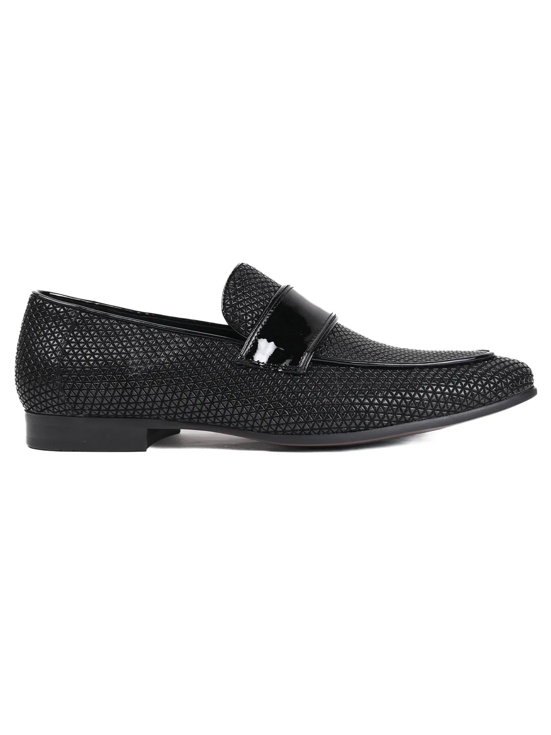 Men Black Patterned Loafers