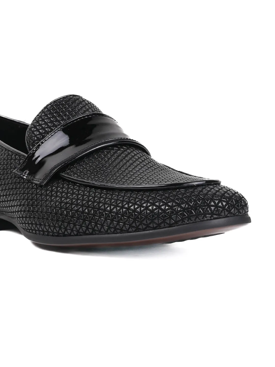 Men Black Patterned Loafers
