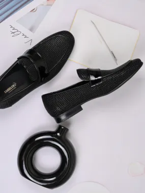 Men Black Patterned Loafers