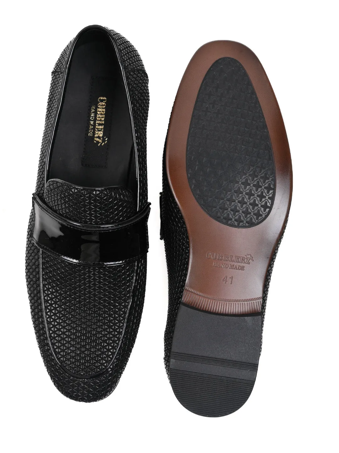 Men Black Patterned Loafers