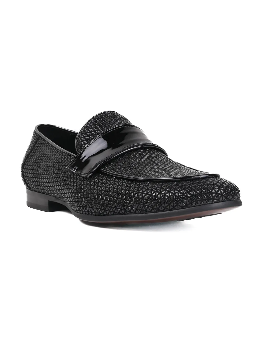 Men Black Patterned Loafers