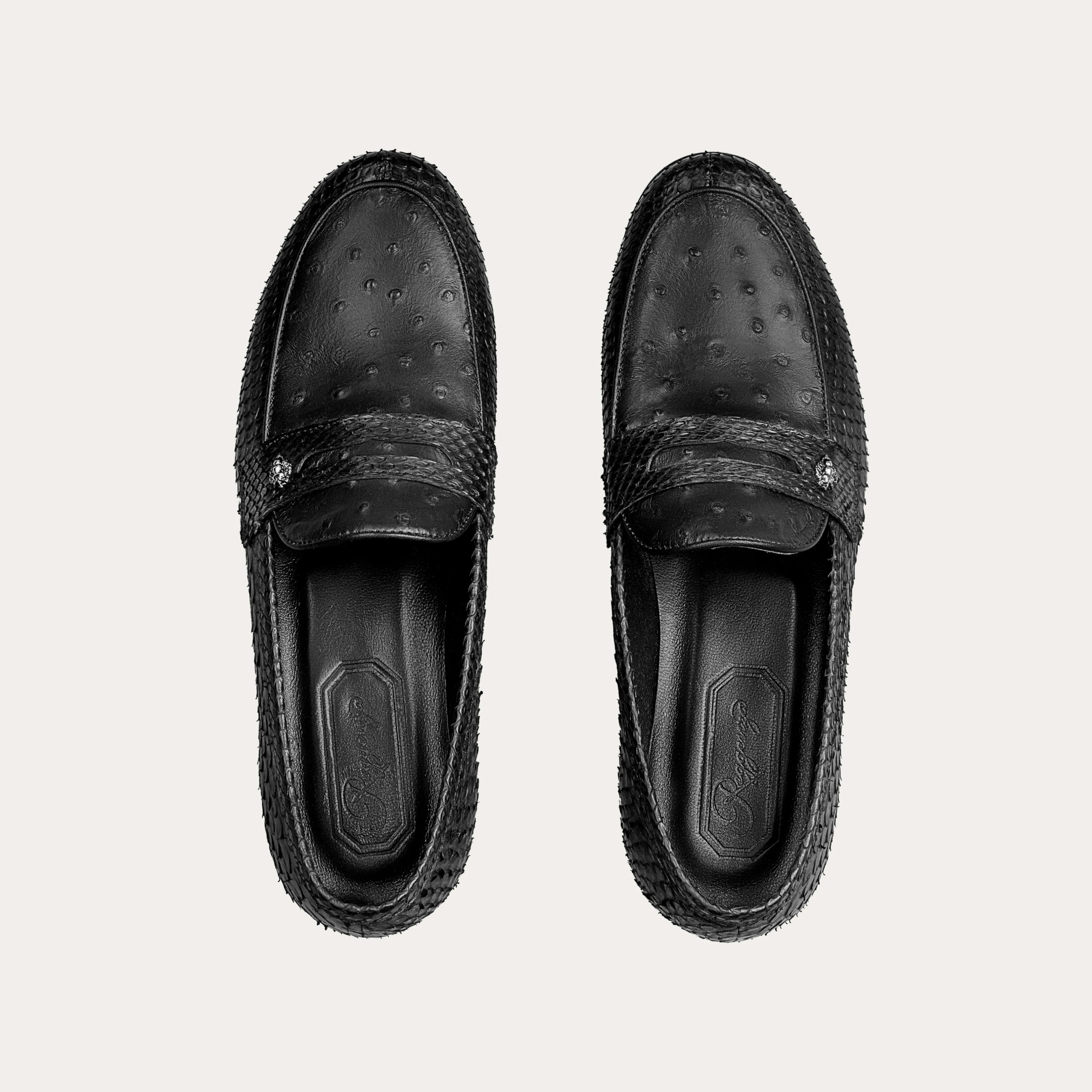 Python Leather & Ostrich Leather Penny Loafers