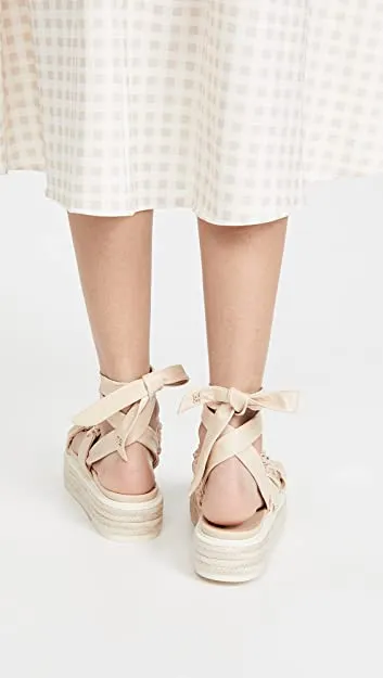Sam Edelman Kerin Sand Braided Wraparound Tie Straps Open Toe Platform Sandals
