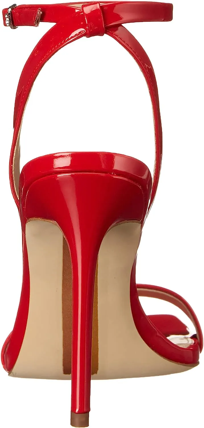 Sam Edelman Orchid Red Square Toe Buckle Ankle Strap Lofty Stiletto Heel Sandals
