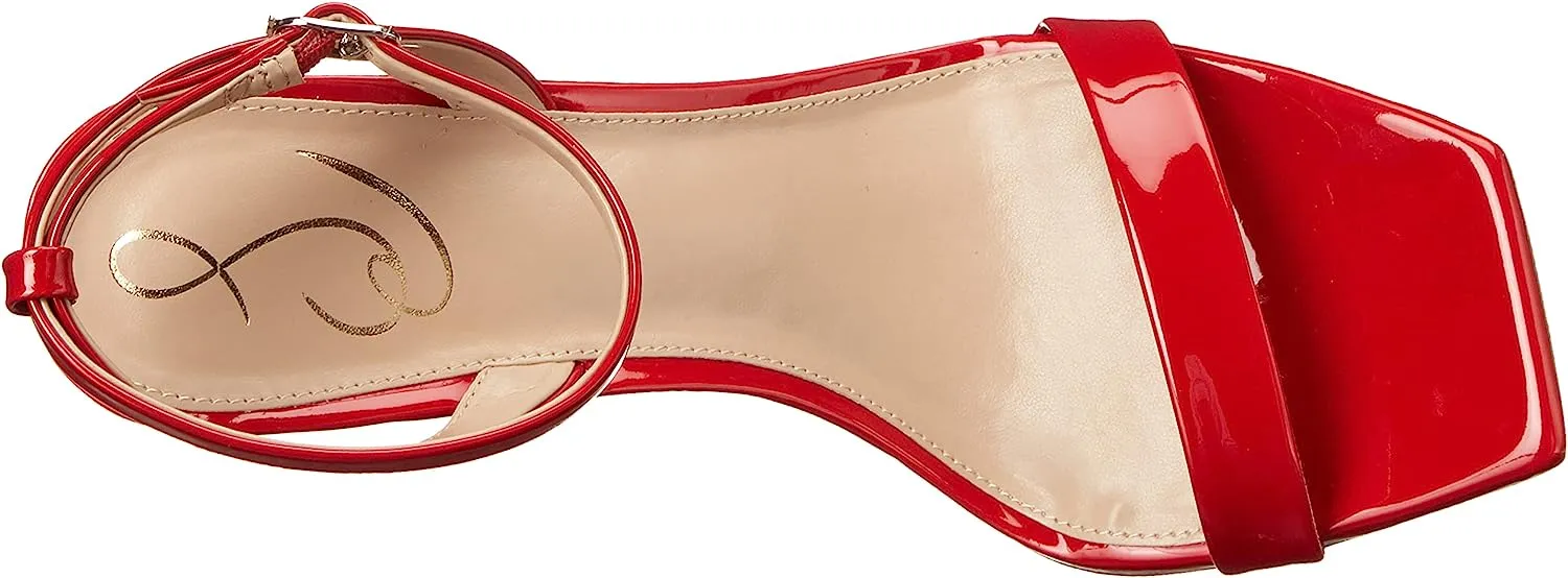 Sam Edelman Orchid Red Square Toe Buckle Ankle Strap Lofty Stiletto Heel Sandals