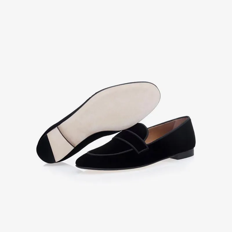 Sophisticated Black Velvet Slip-On Loafers
