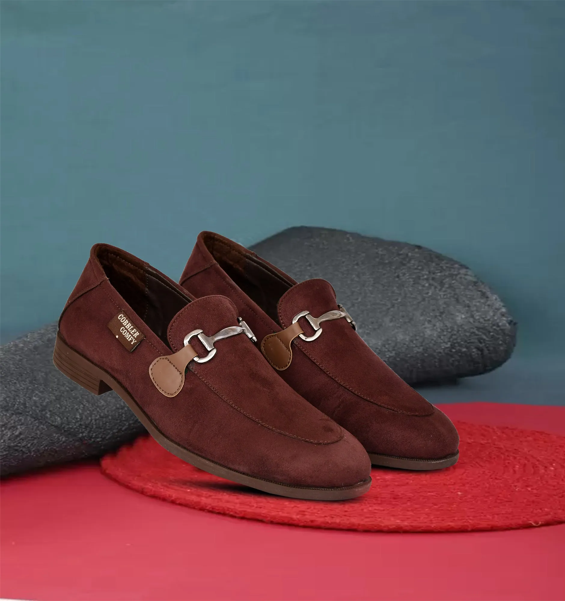 Suede Moccasins for Men with Metallic Loop Buckle | Brown