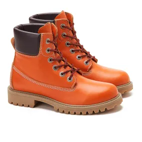 Women Genuine Leather Lace Up Half Boots - Orange