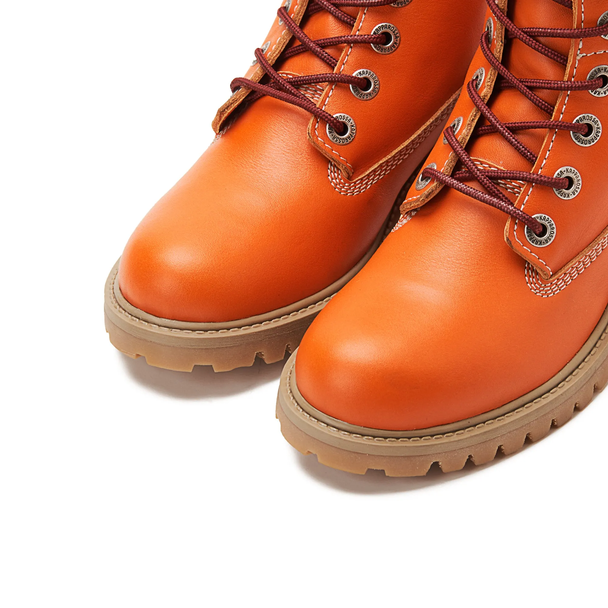 Women Genuine Leather Lace Up Half Boots - Orange