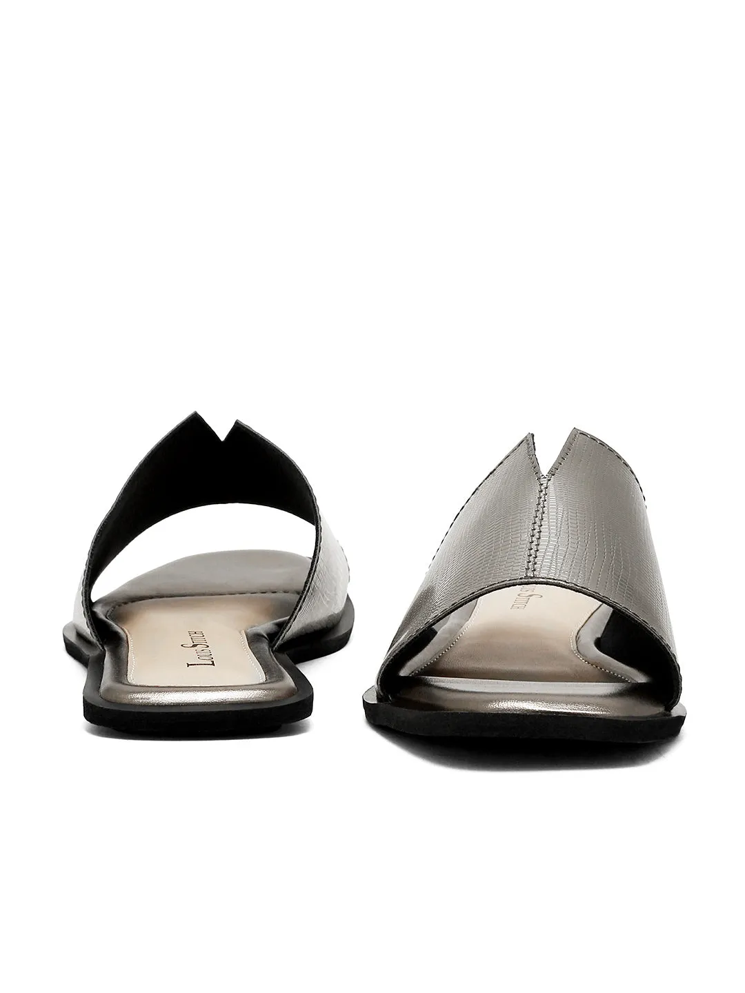 Women's Grey Flat Fashion Shiny Strap Lightweight Sandals