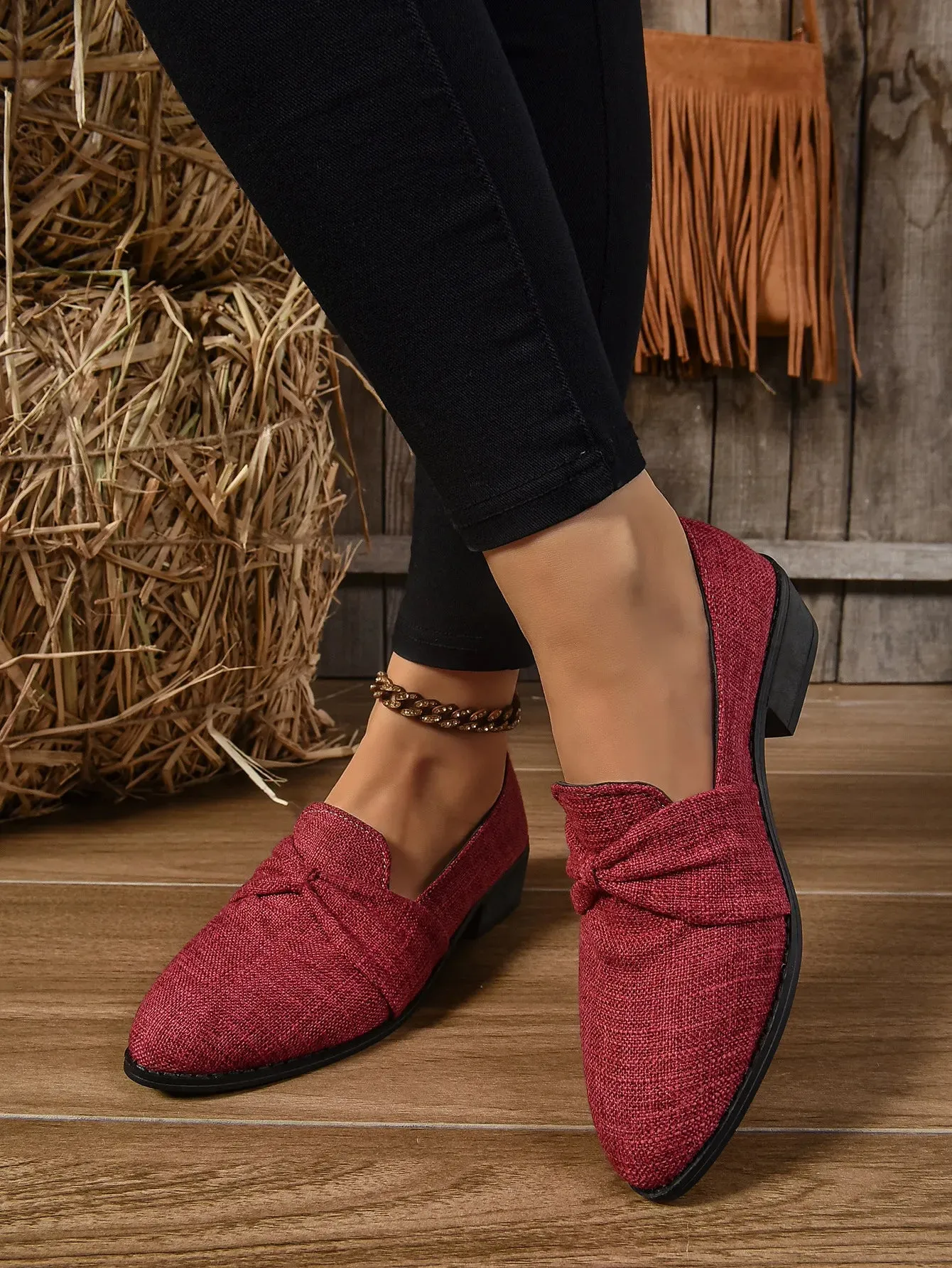 Women's Loafers Pointed Toe Chunky Heel Shoes