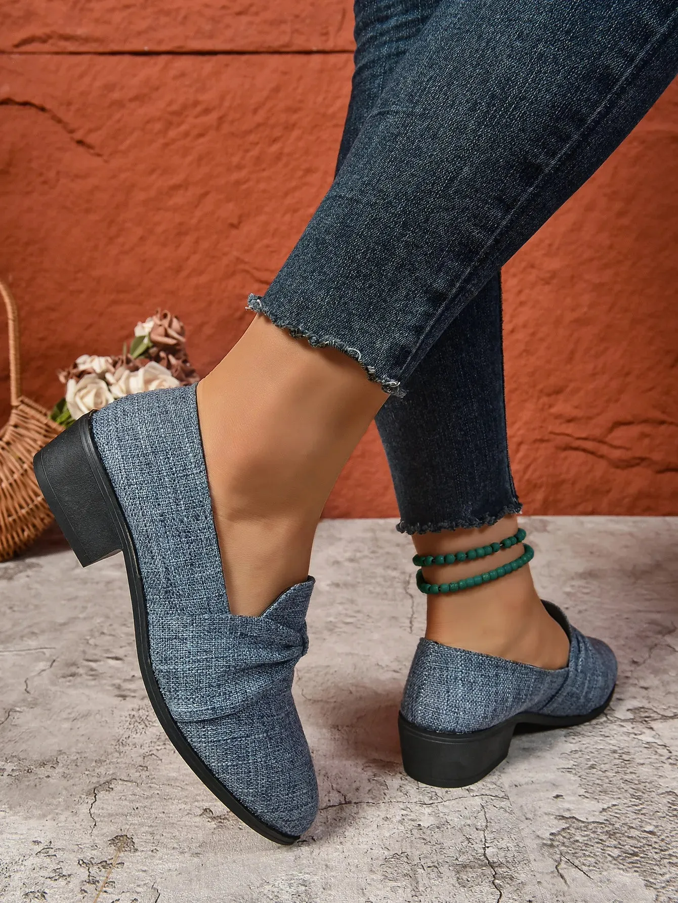 Women's Loafers Pointed Toe Chunky Heel Shoes