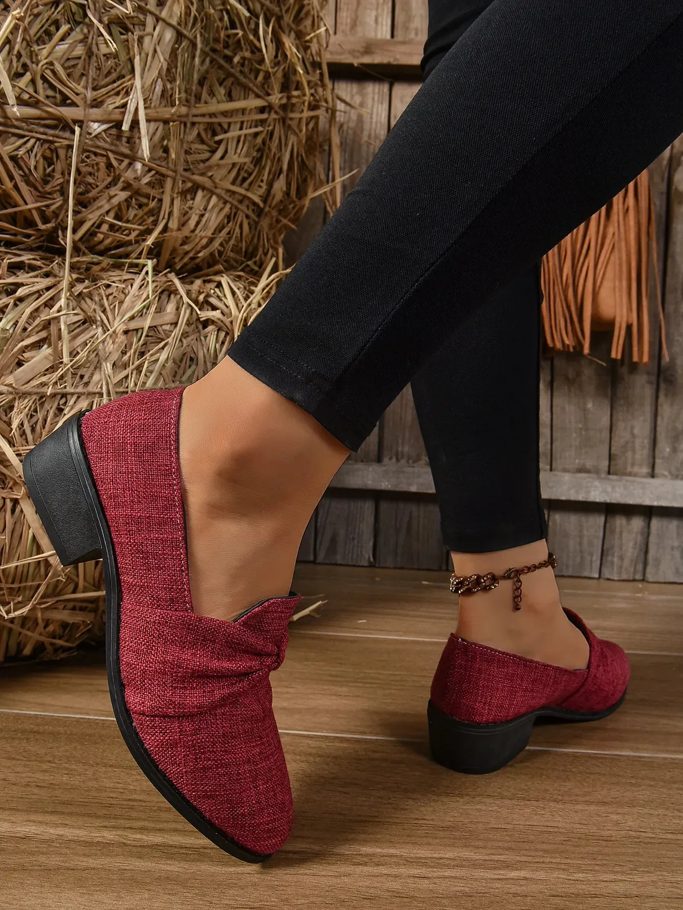 Women's Loafers Pointed Toe Chunky Heel Shoes