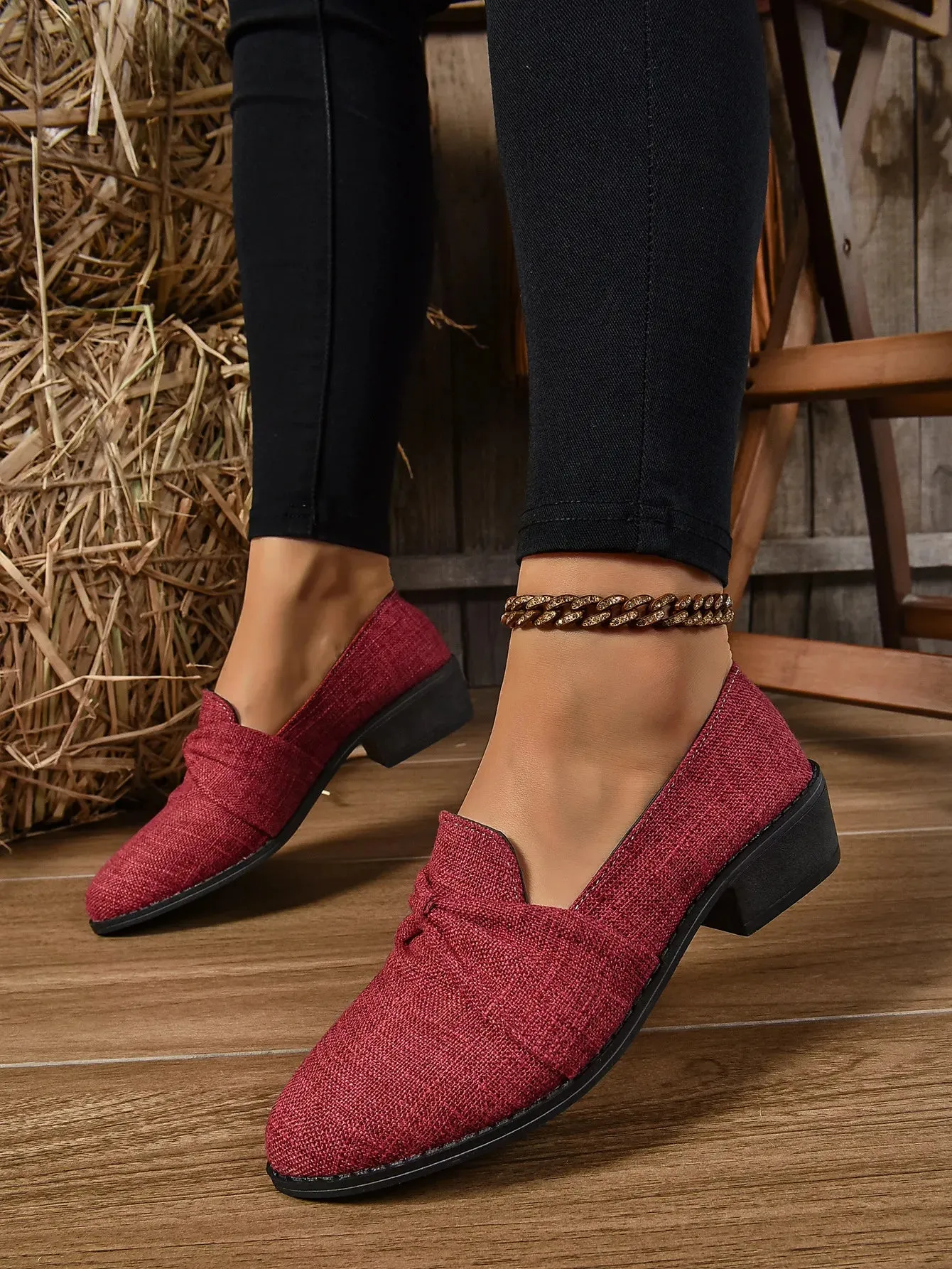 Women's Loafers Pointed Toe Chunky Heel Shoes