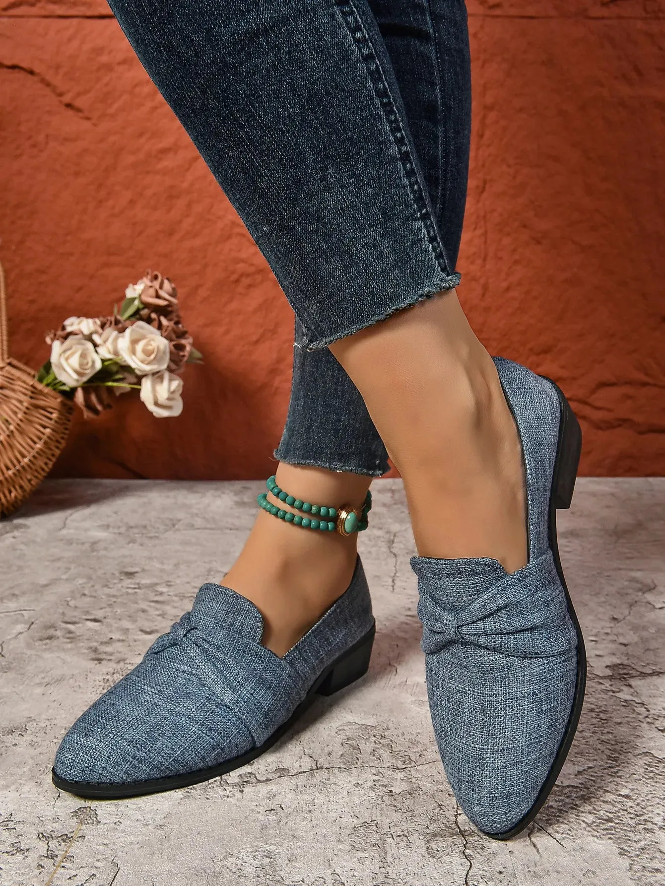 Women's Loafers Pointed Toe Chunky Heel Shoes