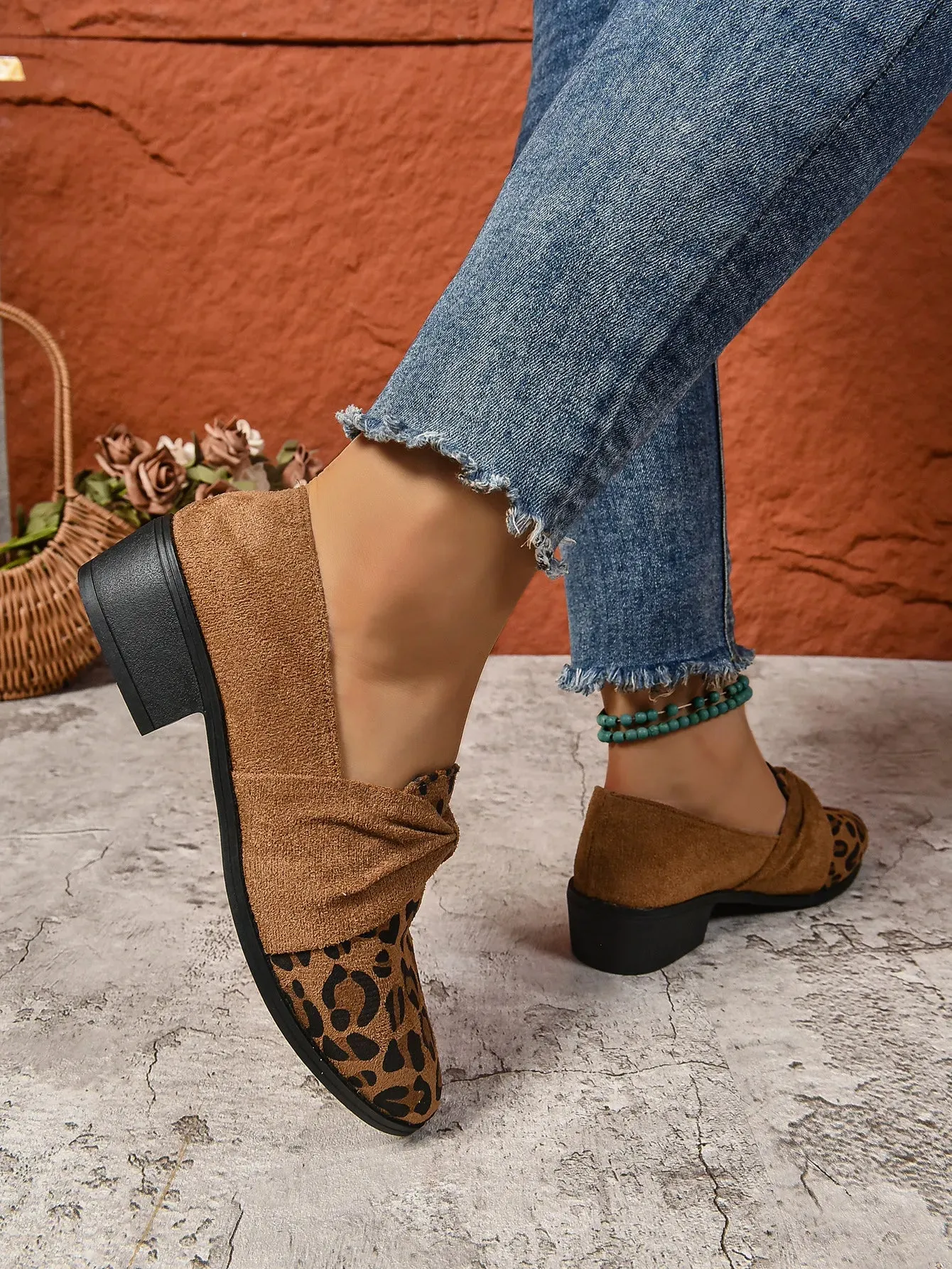 Women's Loafers Pointed Toe Chunky Heel Shoes