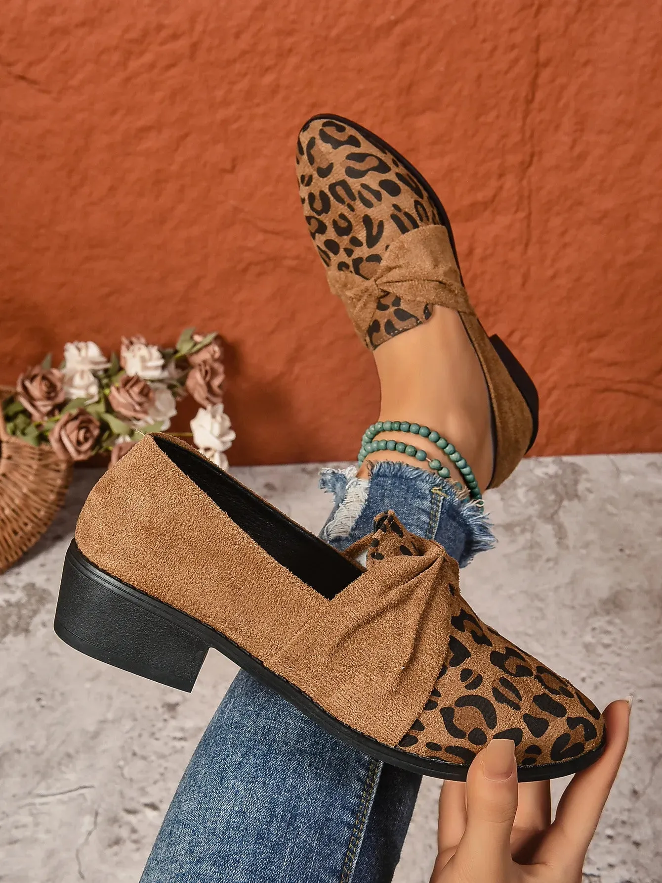 Women's Loafers Pointed Toe Chunky Heel Shoes