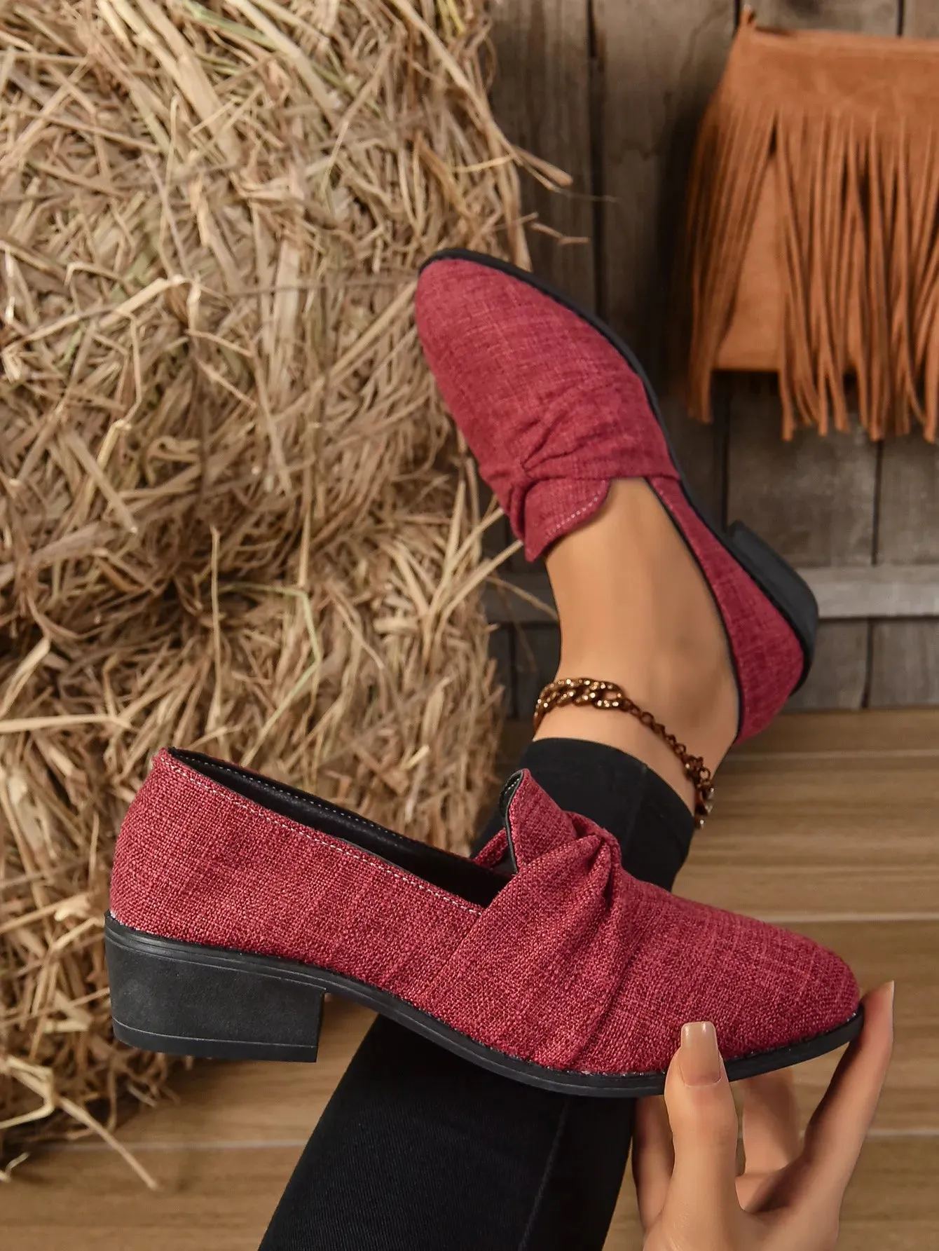 Women's Loafers Pointed Toe Chunky Heel Shoes