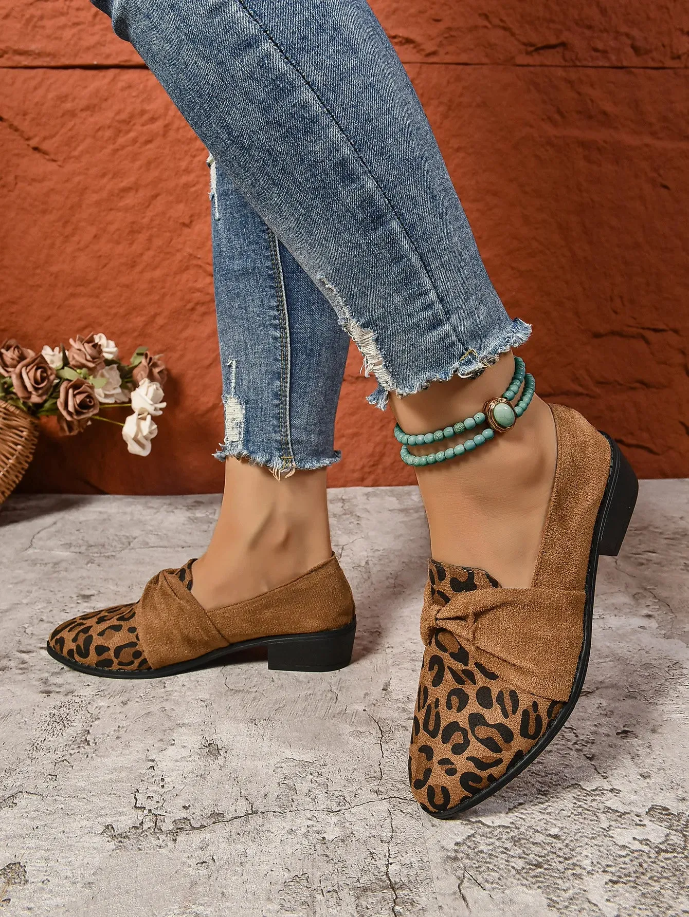 Women's Loafers Pointed Toe Chunky Heel Shoes