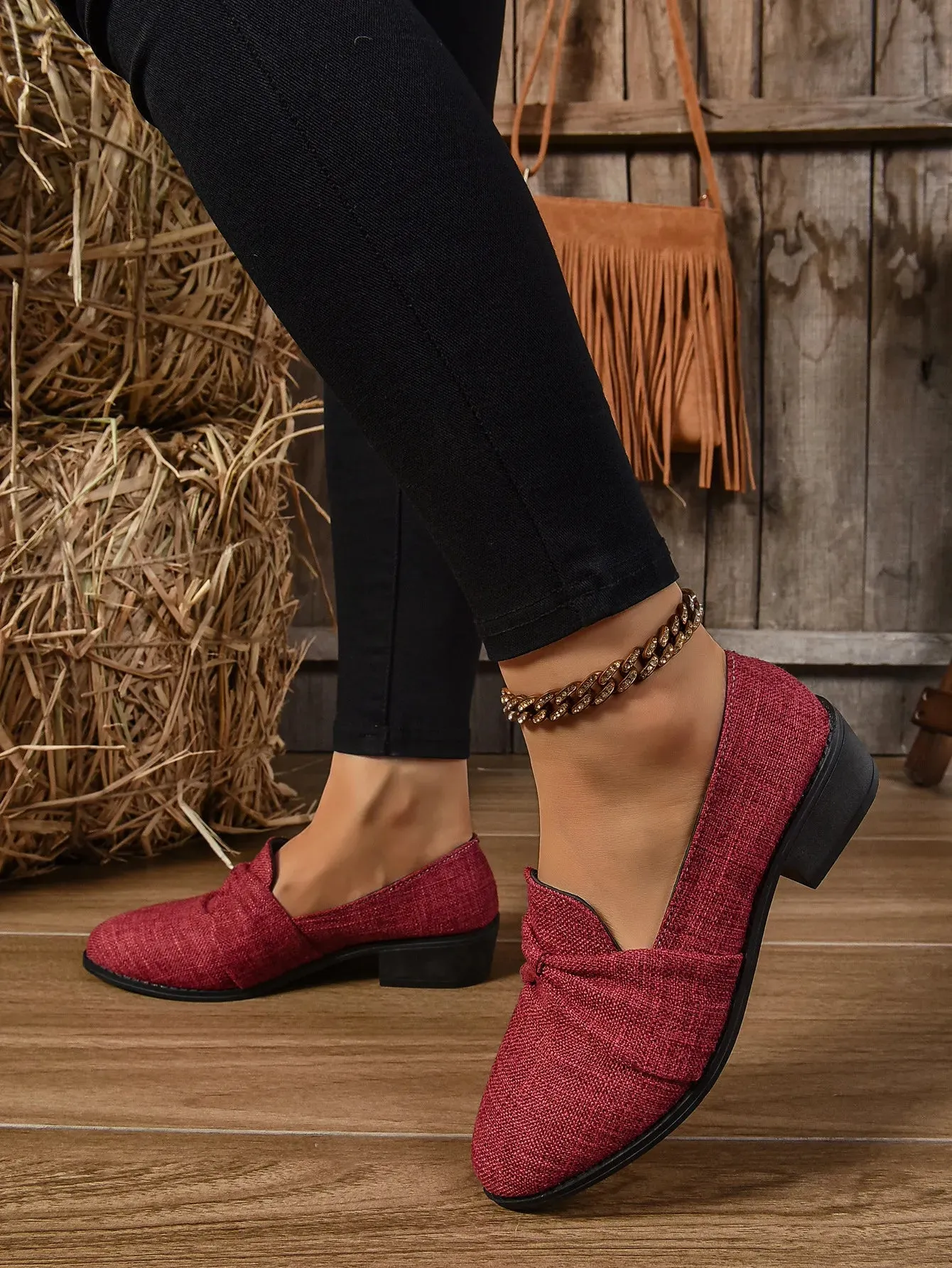 Women's Loafers Pointed Toe Chunky Heel Shoes
