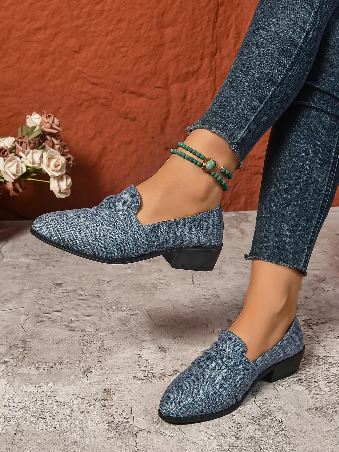 Women's Loafers Pointed Toe Chunky Heel Shoes
