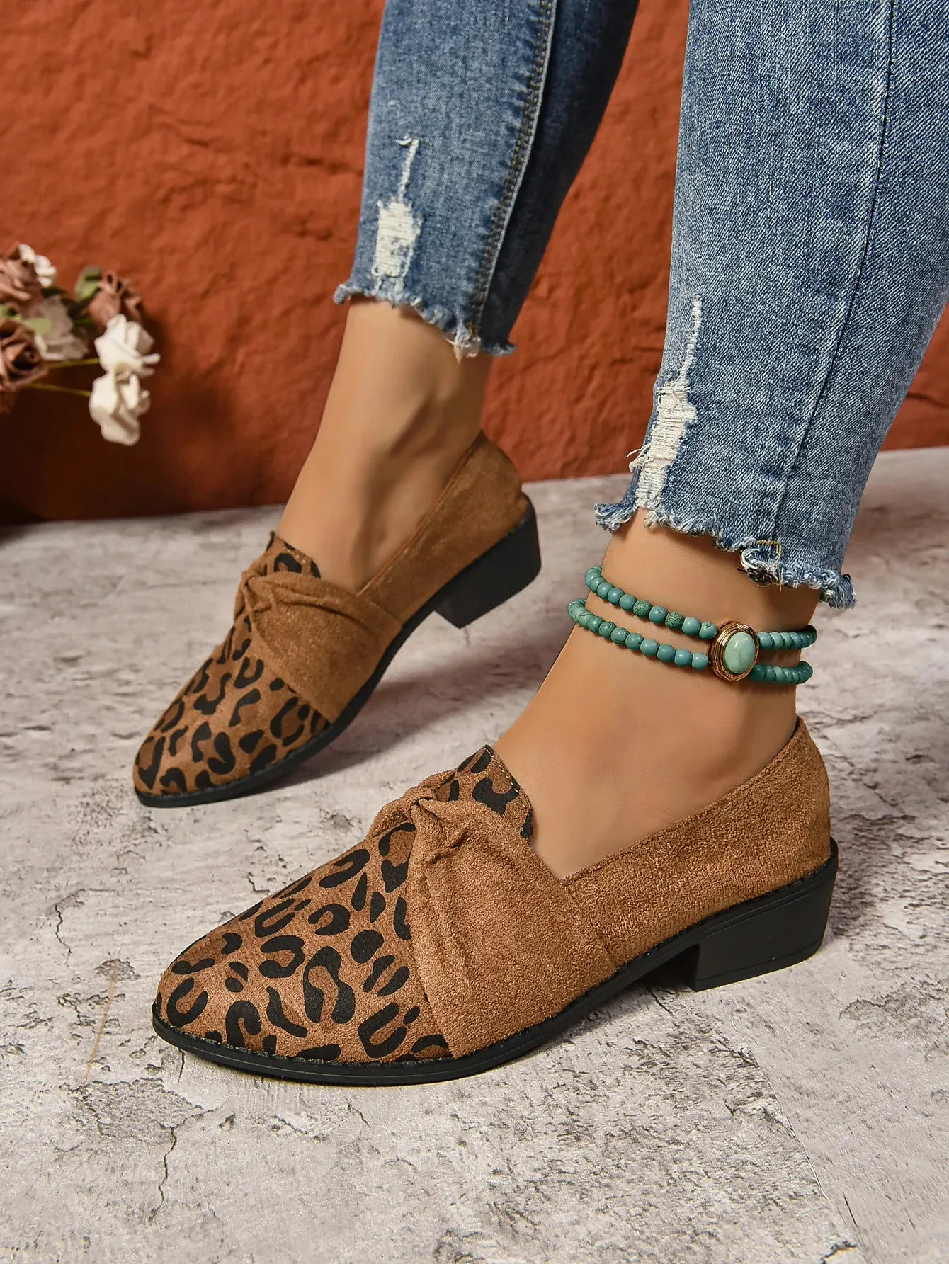 Women's Loafers Pointed Toe Chunky Heel Shoes