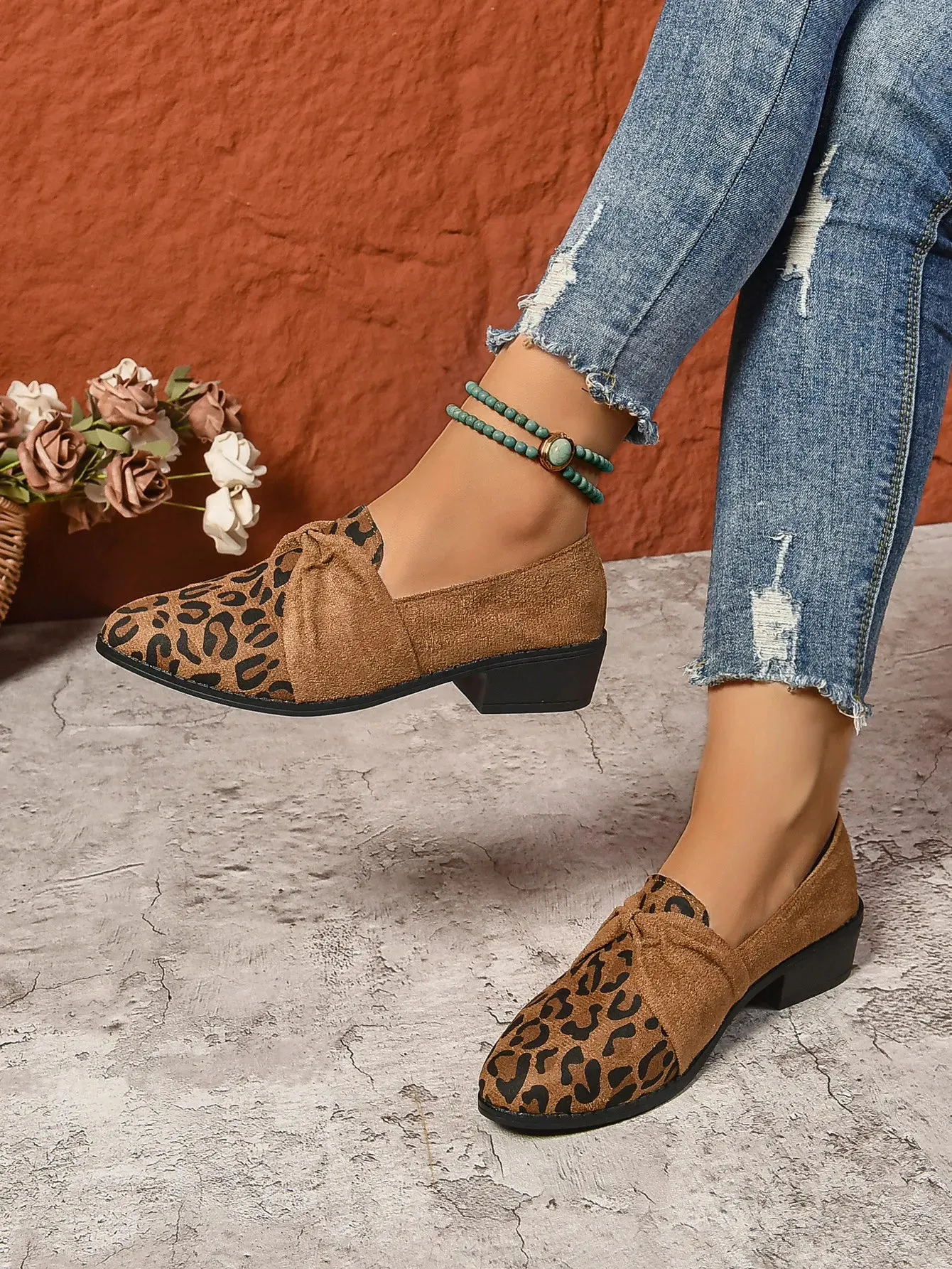 Women's Loafers Pointed Toe Chunky Heel Shoes