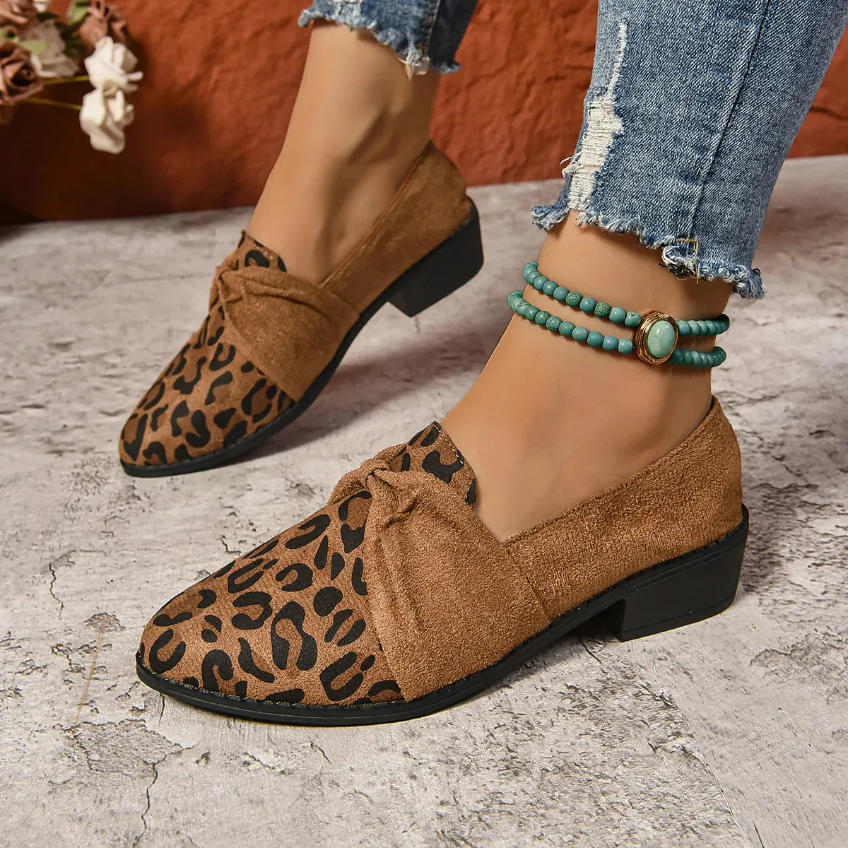 Women's Loafers Pointed Toe Chunky Heel Shoes