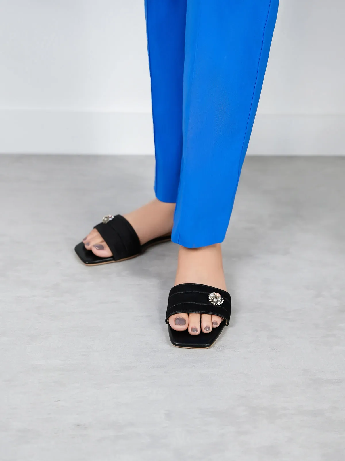Womens "FERRULE" Satin Decorated Slippers