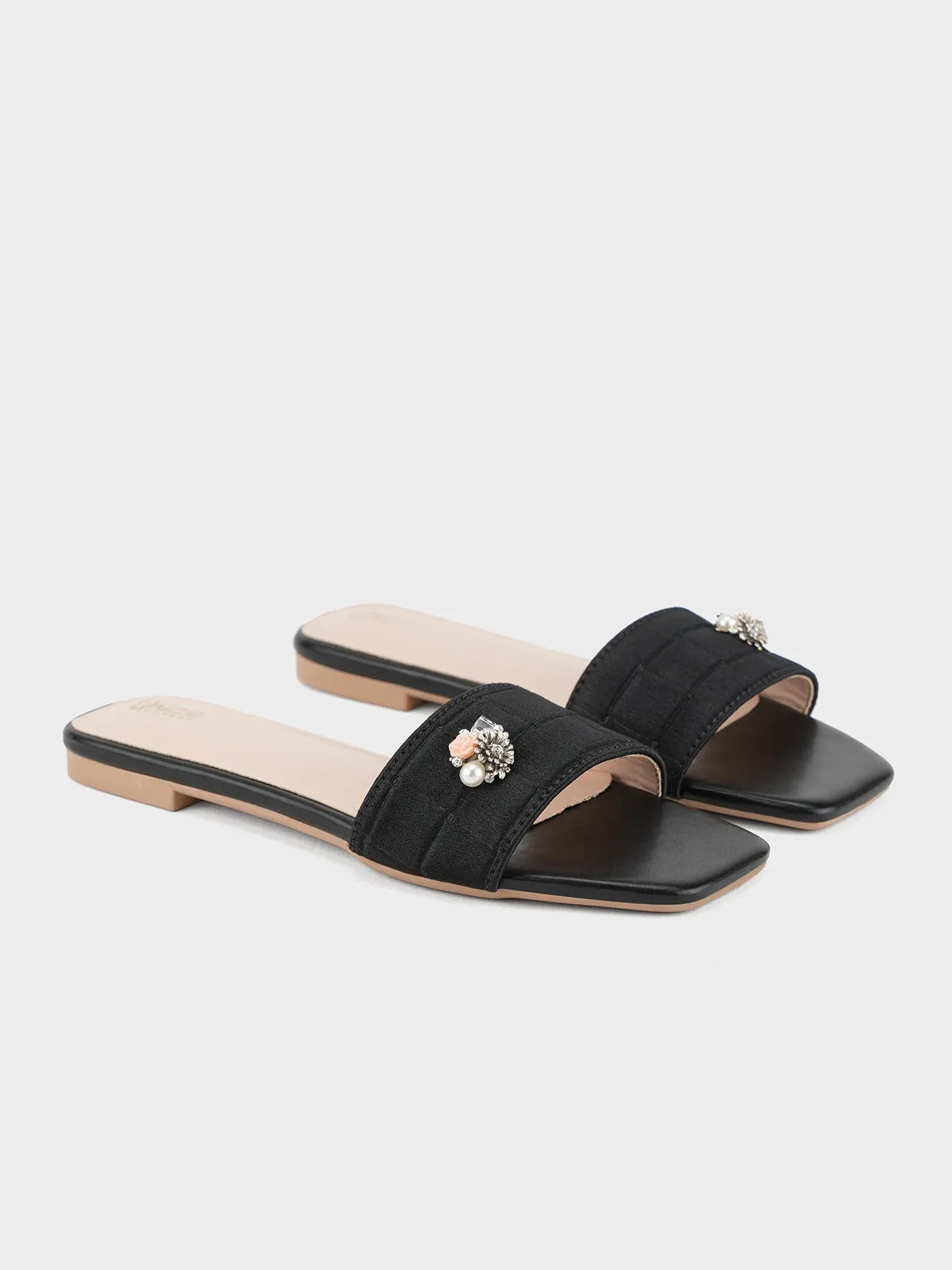 Womens "FERRULE" Satin Decorated Slippers
