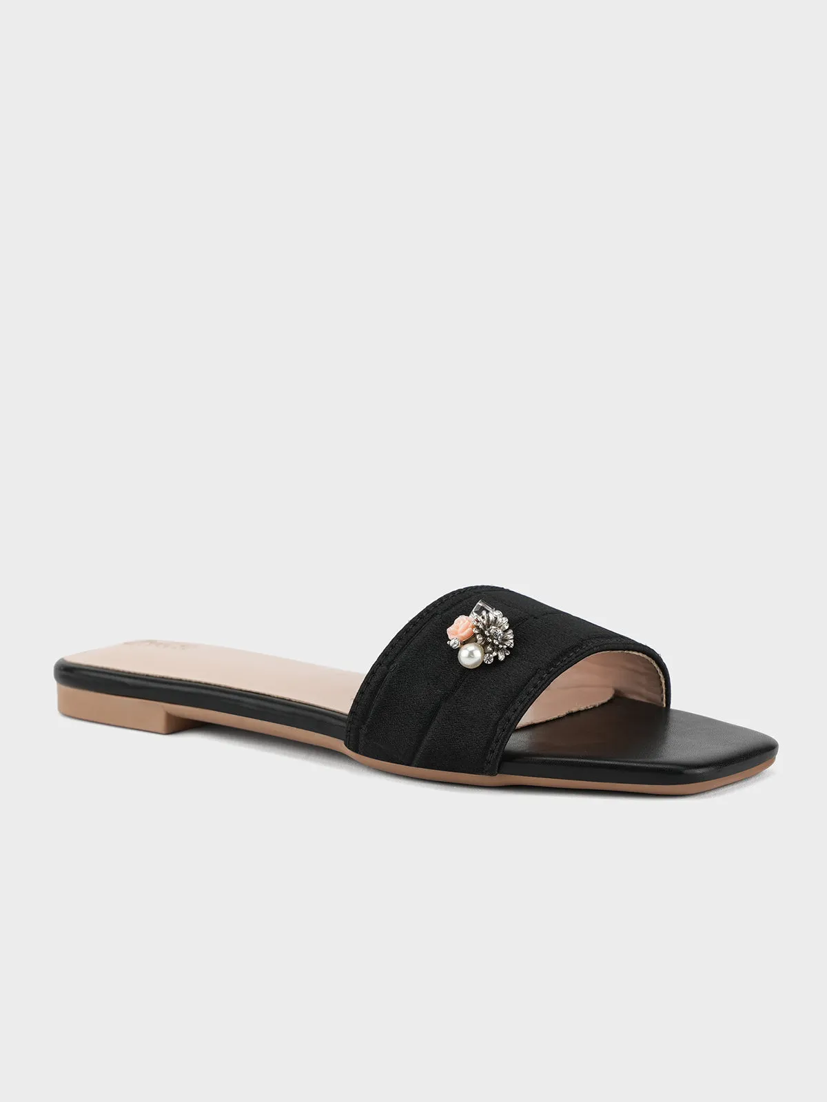 Womens "FERRULE" Satin Decorated Slippers