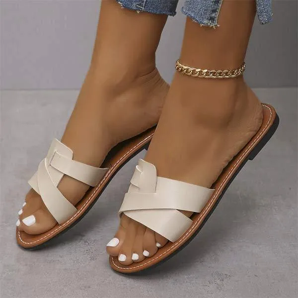Women's Round-Toe Open-Toe Flat Slide Sandals 52337472C