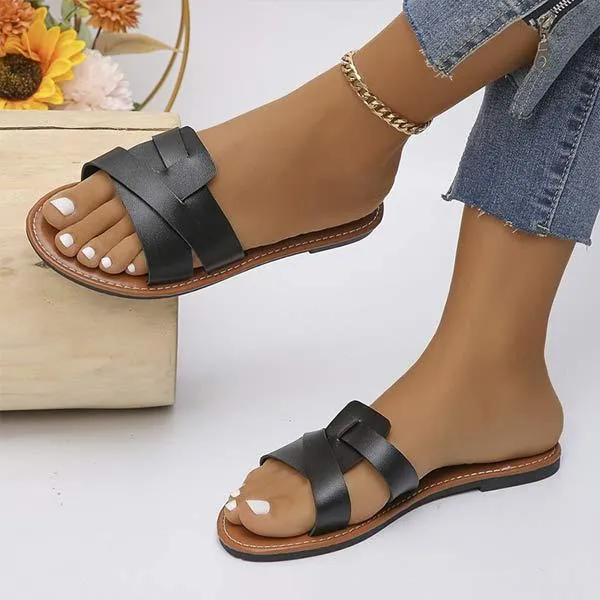 Women's Round-Toe Open-Toe Flat Slide Sandals 52337472C