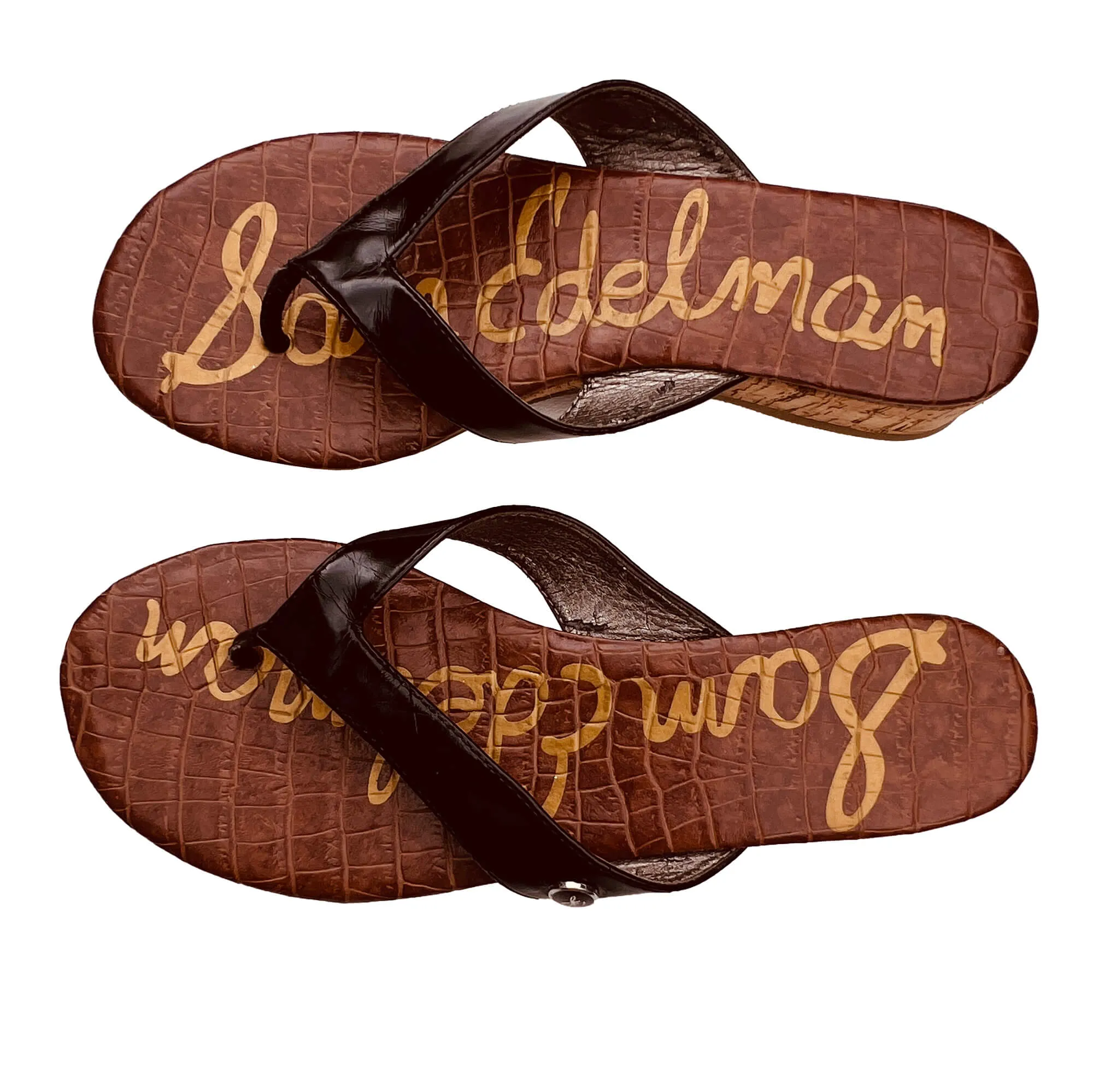 Women's Sam Edelman Black Thong Cork Wedge Sandals - Size 7