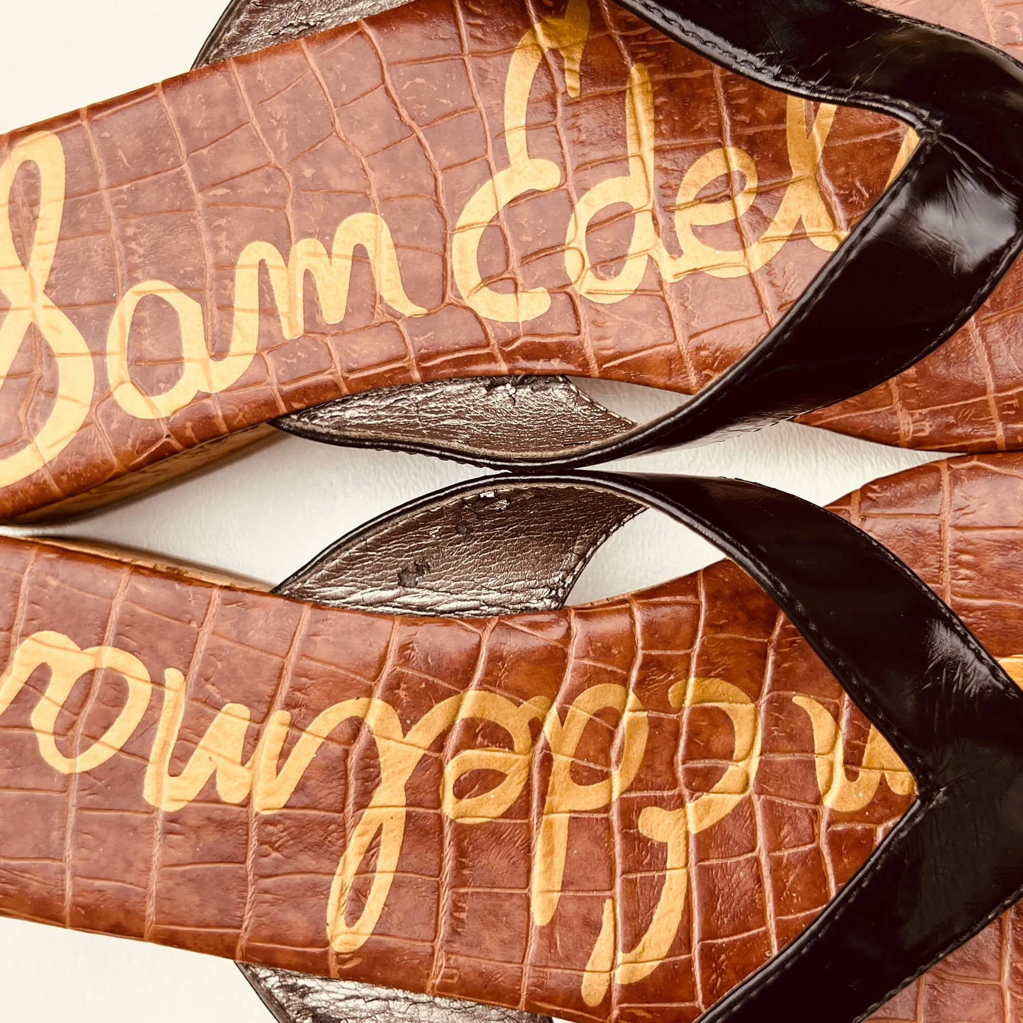 Women's Sam Edelman Black Thong Cork Wedge Sandals - Size 7