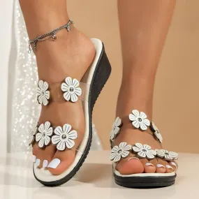 Women's Wedge Transparent Flower Beach Slippers 56696667S